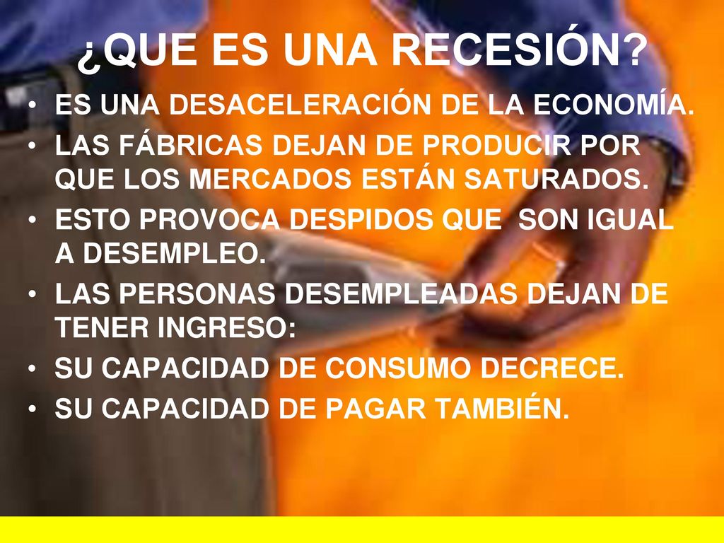 ¿QUE ES UNA RECESIÓN ES UNA DESACELERACIÓN DE LA ECONOMÍA.