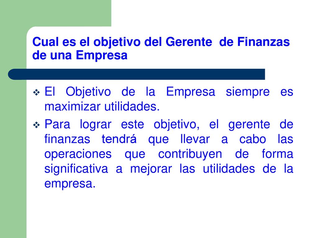 Cual es el objetivo del Gerente de Finanzas de una Empresa