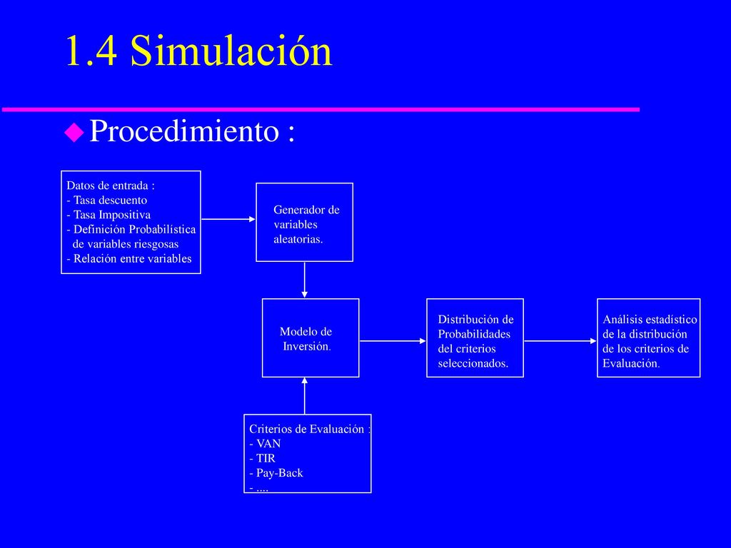 1.4 Simulación Procedimiento : Datos de entrada : - Tasa descuento