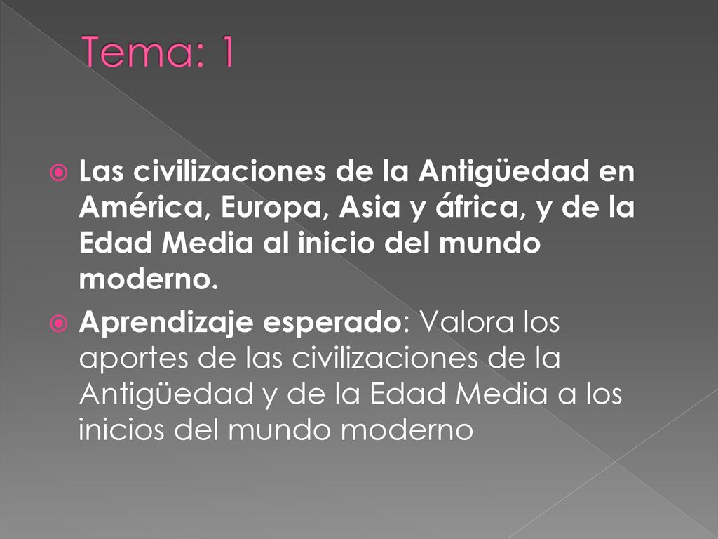 Tema: 1 Las civilizaciones de la Antigüedad en América, Europa, Asia y áfrica, y de la Edad Media al inicio del mundo moderno.