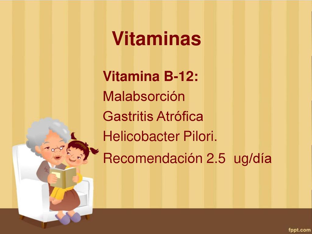 Vitaminas Vitamina B-12: Malabsorción Gastritis Atrófica Helicobacter Pilori.