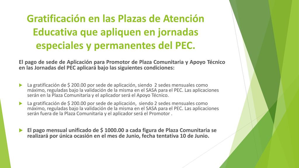 Gratificación en las Plazas de Atención Educativa que apliquen en jornadas especiales y permanentes del PEC.