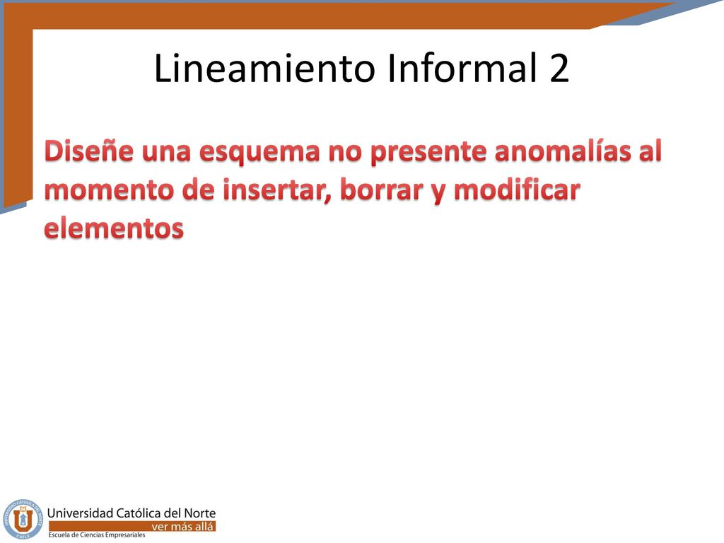Lineamiento Informal 2 Diseñe una esquema no presente anomalías al momento de insertar, borrar y modificar elementos.