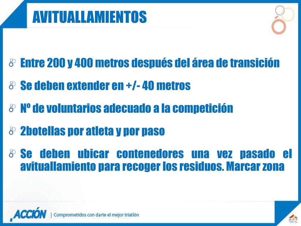 avituallamientos Entre 200 y 400 metros después del área de transición