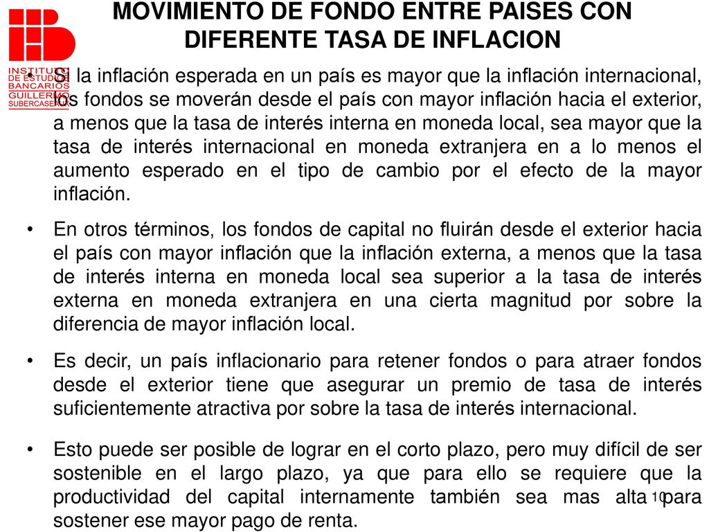 MOVIMIENTO DE FONDO ENTRE PAISES CON DIFERENTE TASA DE INFLACION