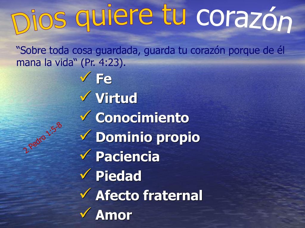 Dios quiere tu corazón Fe Virtud Conocimiento Dominio propio Paciencia