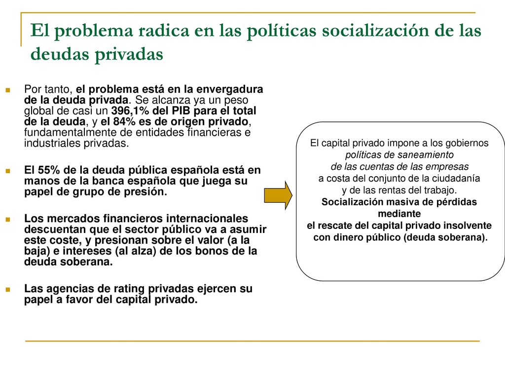 El problema radica en las políticas socialización de las deudas privadas