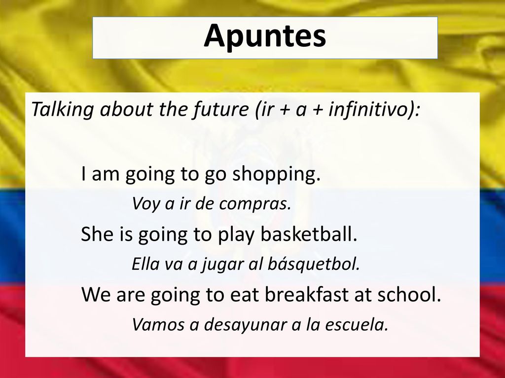 Apuntes Talking about the future (ir + a + infinitivo):