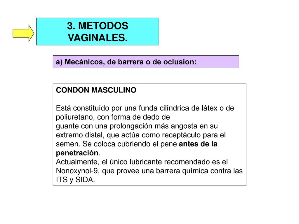 3. METODOS VAGINALES. a) Mecánicos, de barrera o de oclusion: