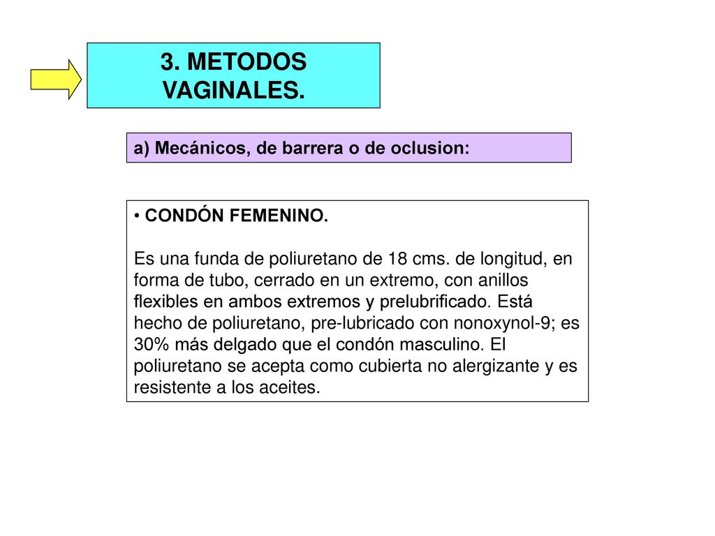 3. METODOS VAGINALES. a) Mecánicos, de barrera o de oclusion: