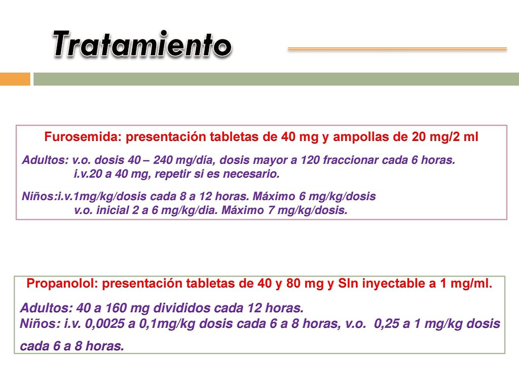 Furosemida: presentación tabletas de 40 mg y ampollas de 20 mg/2 ml