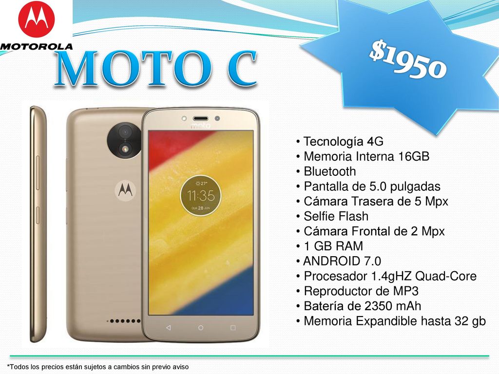 MOTO C $1950 Tecnología 4G Memoria Interna 16GB Bluetooth