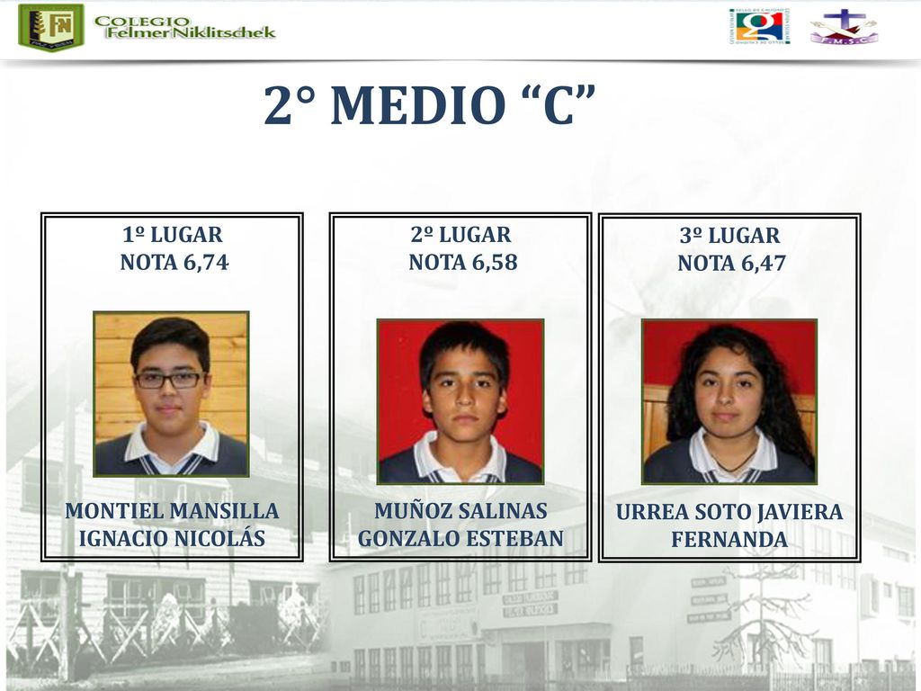 2° MEDIO C 1º LUGAR NOTA 6,74 MONTIEL MANSILLA IGNACIO NICOLÁS