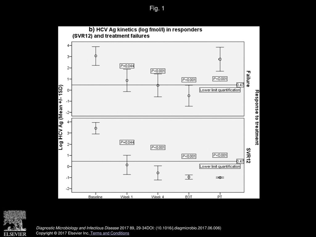 Fig. 1 A. HCV RNA kinetics (log IU/mL) in responders (SVR12) and treatment failures.