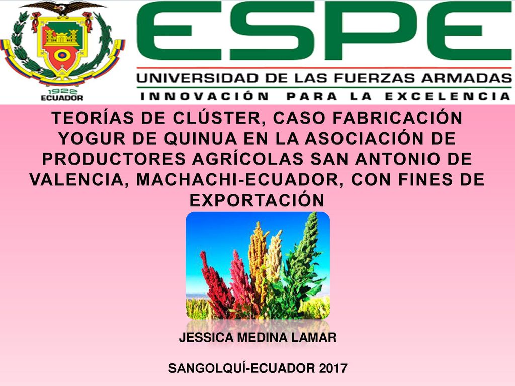 TEORÍAS DE CLÚSTER, CASO FABRICACIÓN YOGUR DE QUINUA EN LA ASOCIACIÓN DE PRODUCTORES AGRÍCOLAS SAN ANTONIO DE VALENCIA, MACHACHI-ECUADOR, CON FINES DE EXPORTACIÓN