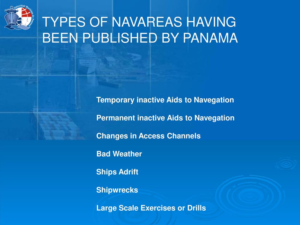 TYPES OF NAVAREAS HAVING BEEN PUBLISHED BY PANAMA
