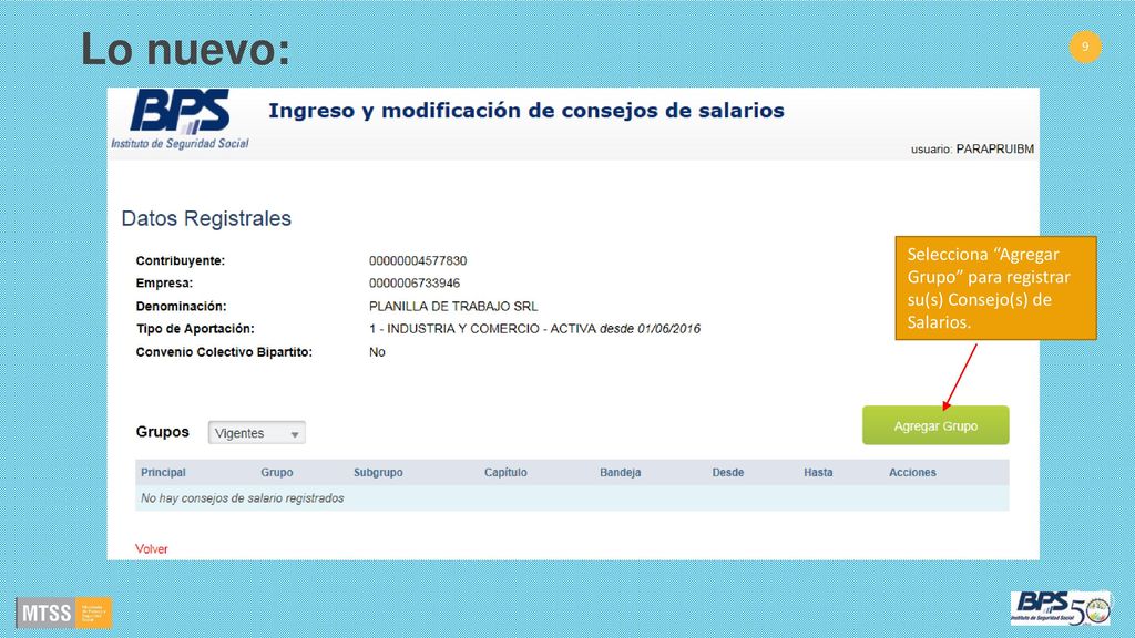 Lo nuevo: Selecciona Agregar Grupo para registrar su(s) Consejo(s) de Salarios.