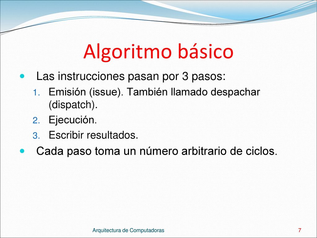 Algoritmo básico Las instrucciones pasan por 3 pasos: