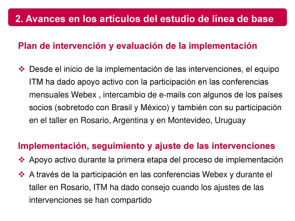 2. Avances en los artículos del estudio de línea de base