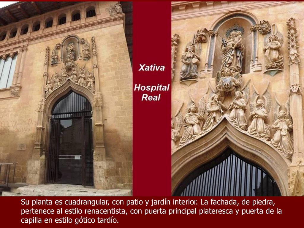 Su planta es cuadrangular, con patio y jardín interior