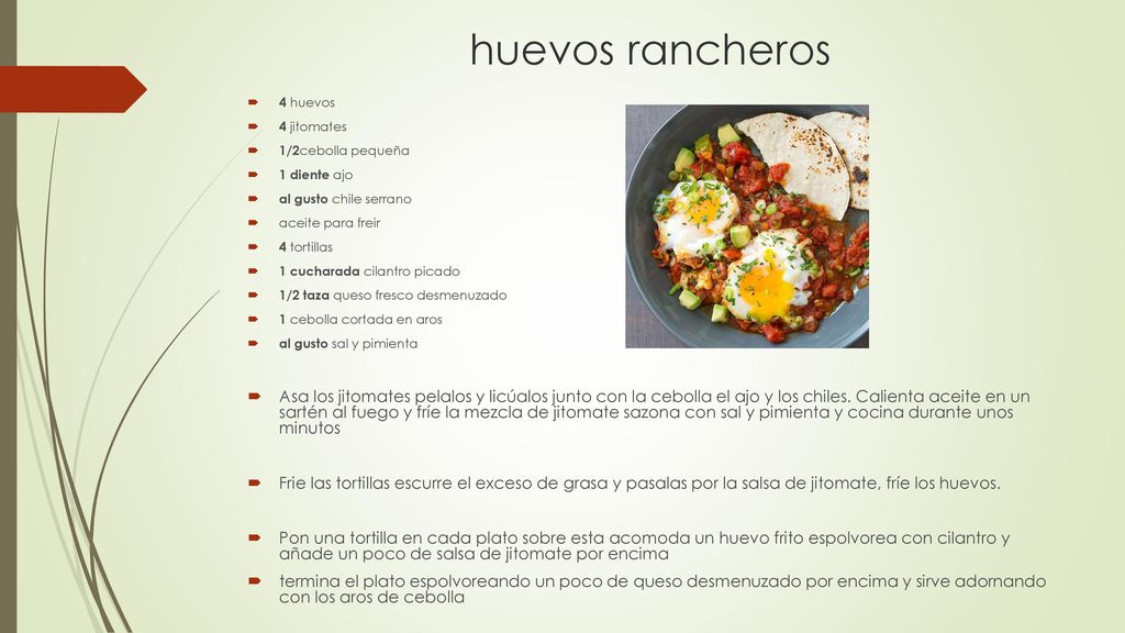 huevos rancheros 4 huevos. 4 jitomates. 1/2cebolla pequeña. 1 diente ajo. al gusto chile serrano.