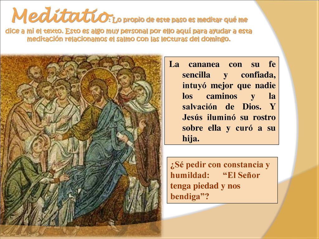 Meditatio: Lo propio de este paso es meditar qué me dice a mi el texto
