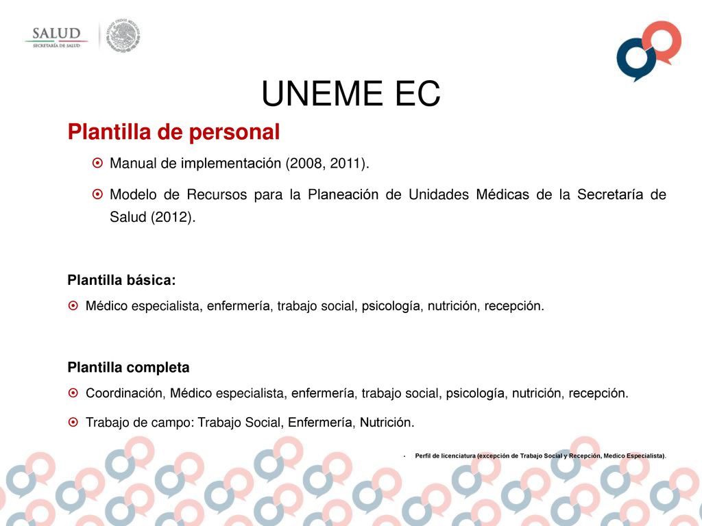 UNEME EC Plantilla de personal Manual de implementación (2008, 2011).
