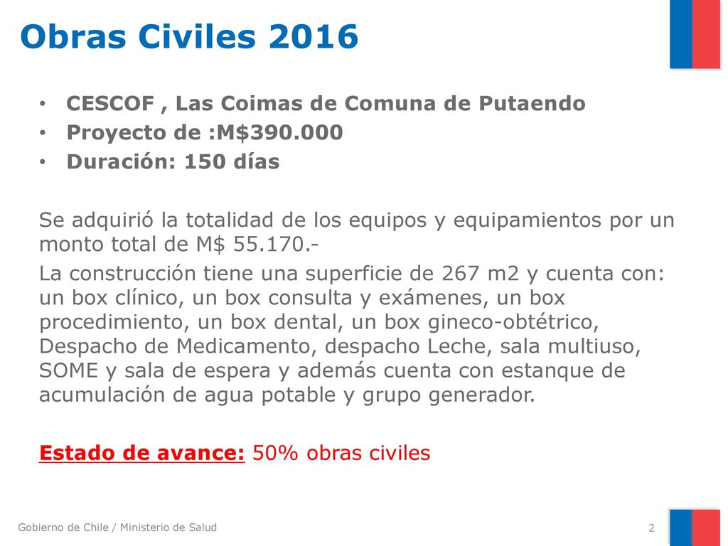 Obras Civiles 2016 CESCOF , Las Coimas de Comuna de Putaendo