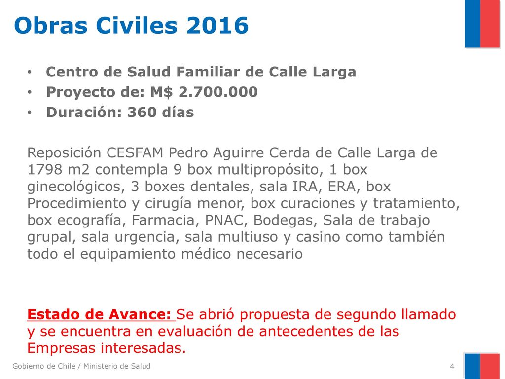 Obras Civiles 2016 Centro de Salud Familiar de Calle Larga