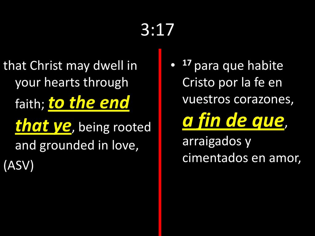 3:17 that Christ may dwell in your hearts through faith; to the end that ye, being rooted and grounded in love, (ASV)