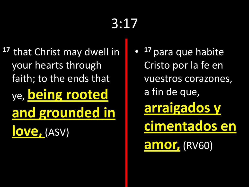 3:17 17 that Christ may dwell in your hearts through faith; to the ends that ye, being rooted and grounded in love, (ASV)