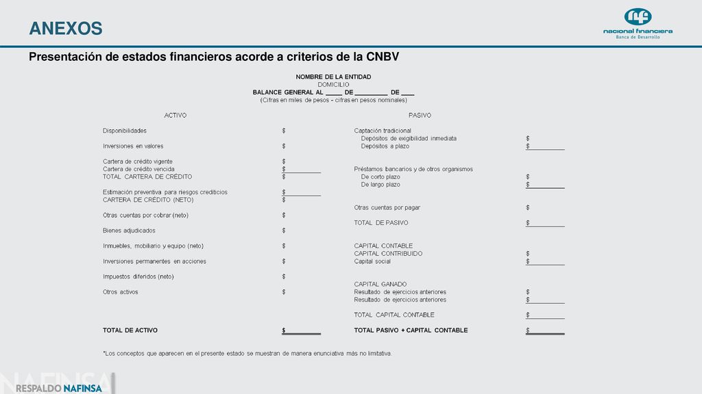 ANEXOS Presentación de estados financieros acorde a criterios de la CNBV