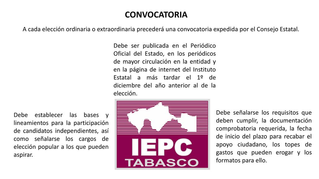 CONVOCATORIA A cada elección ordinaria o extraordinaria precederá una convocatoria expedida por el Consejo Estatal.