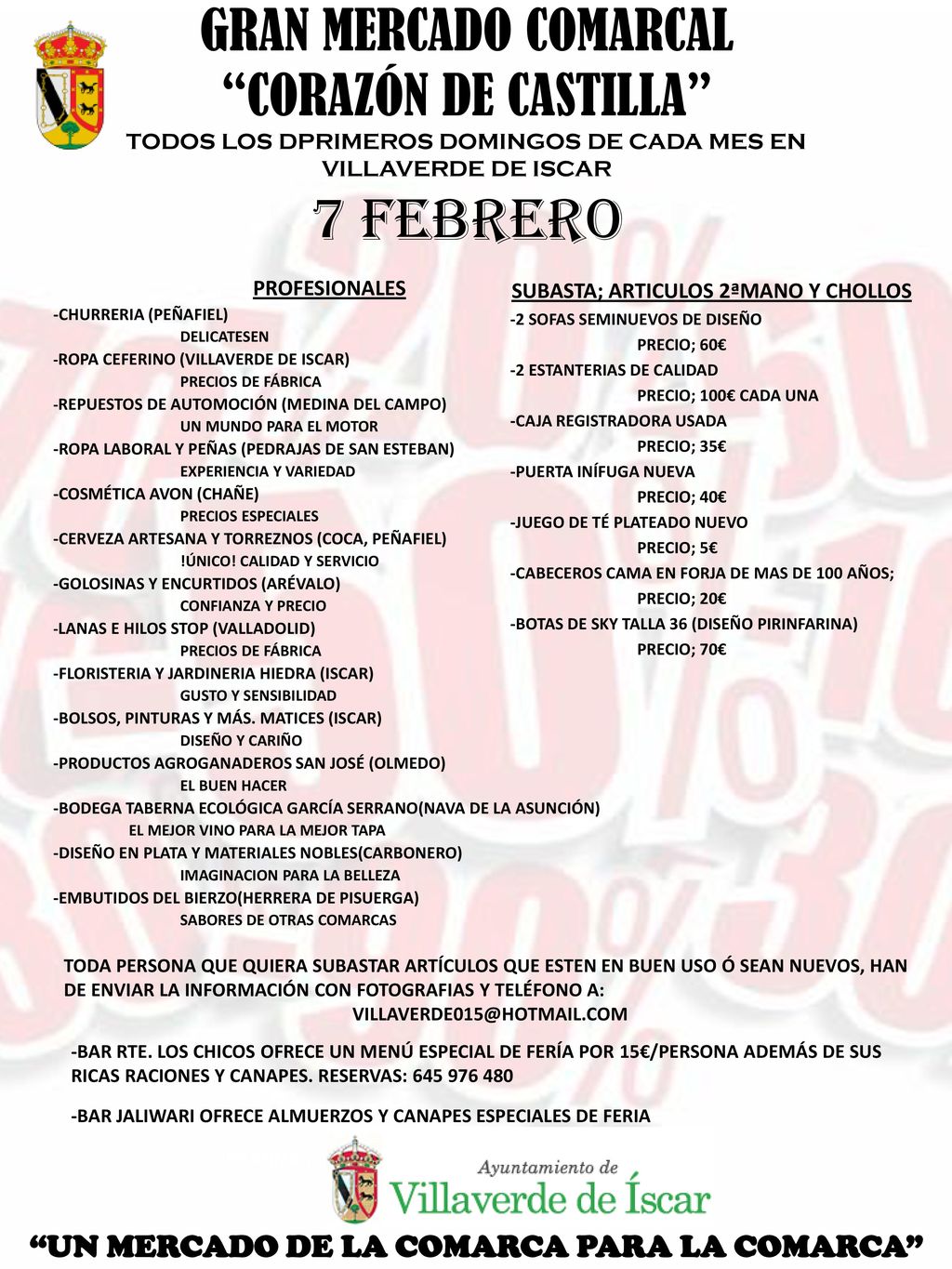 GRAN MERCADO COMARCAL CORAZÓN DE CASTILLA TODOS LOS DPRIMEROS DOMINGOS DE CADA MES EN VILLAVERDE DE ISCAR 7 FEBRERO