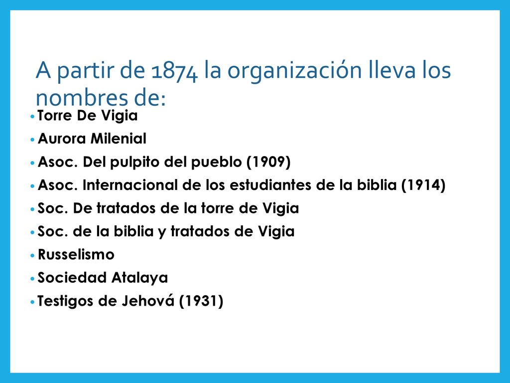 A partir de 1874 la organización lleva los nombres de: