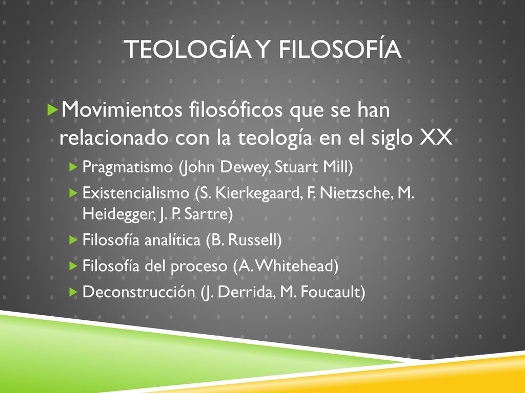 Teología y filosofía Movimientos filosóficos que se han relacionado con la teología en el siglo XX.