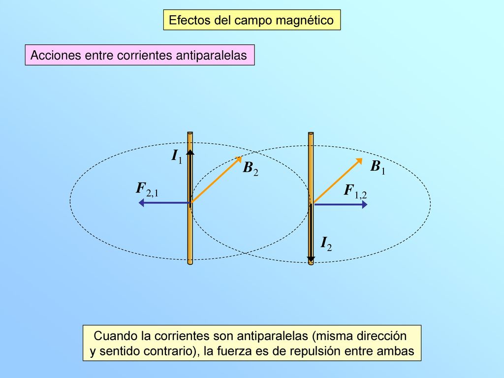 I1 B2 B1 F2,1 F1,2 I2 Efectos del campo magnético