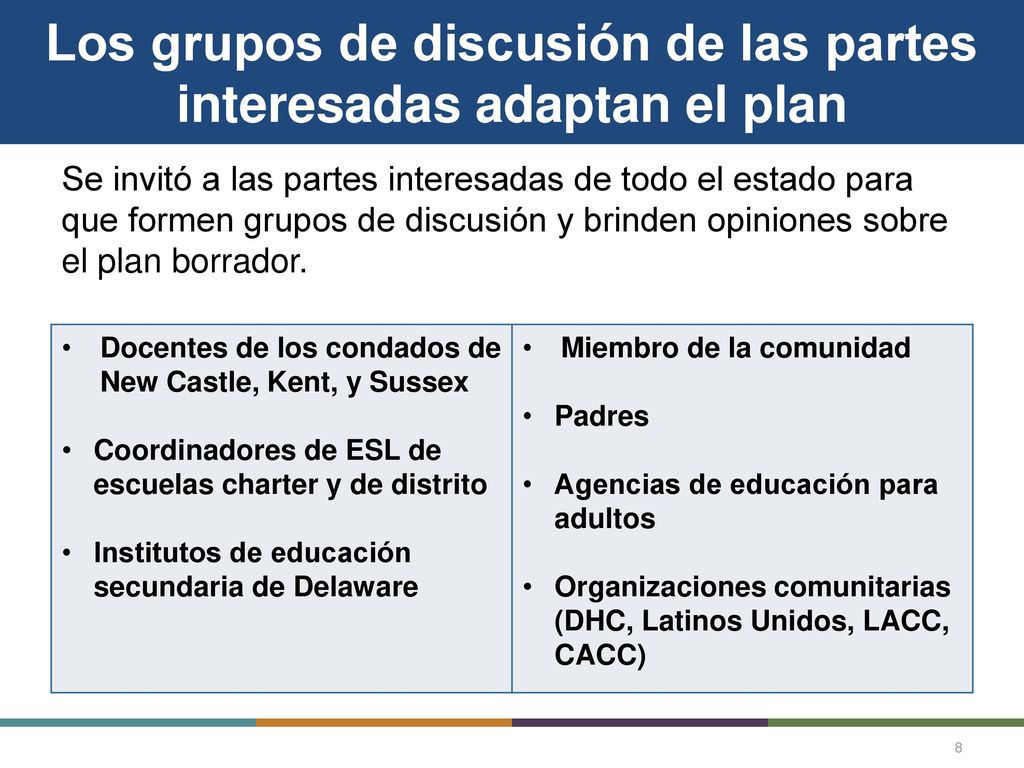 Los grupos de discusión de las partes interesadas adaptan el plan