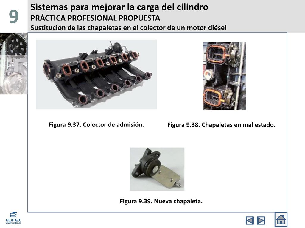 9 Sistemas para mejorar la carga del cilindro PRÁCTICA PROFESIONAL PROPUESTA Sustitución de las chapaletas en el colector de un motor diésel.