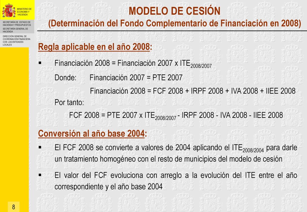FCF 2008 = PTE 2007 x ITE2008/ IRPF IVA IIEE 2008
