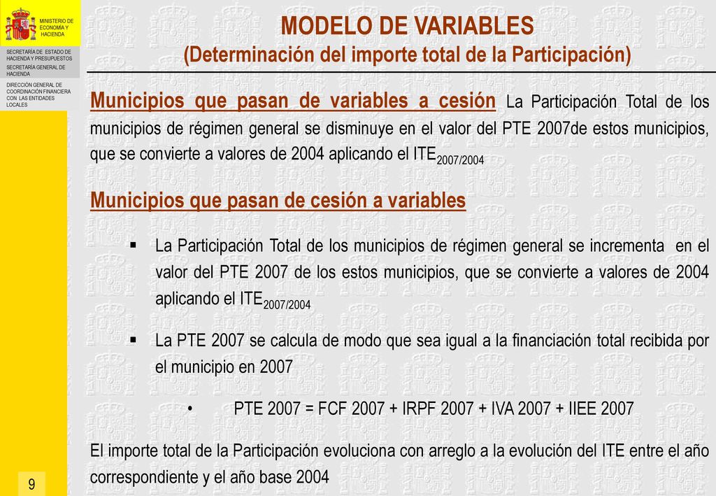 MODELO DE VARIABLES (Determinación del importe total de la Participación)