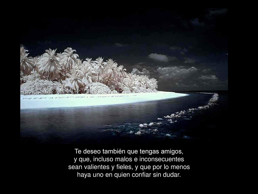Te deseo también que tengas amigos, y que, incluso malos e inconsecuentes sean valientes y fieles, y que por lo menos haya uno en quien confiar sin dudar.