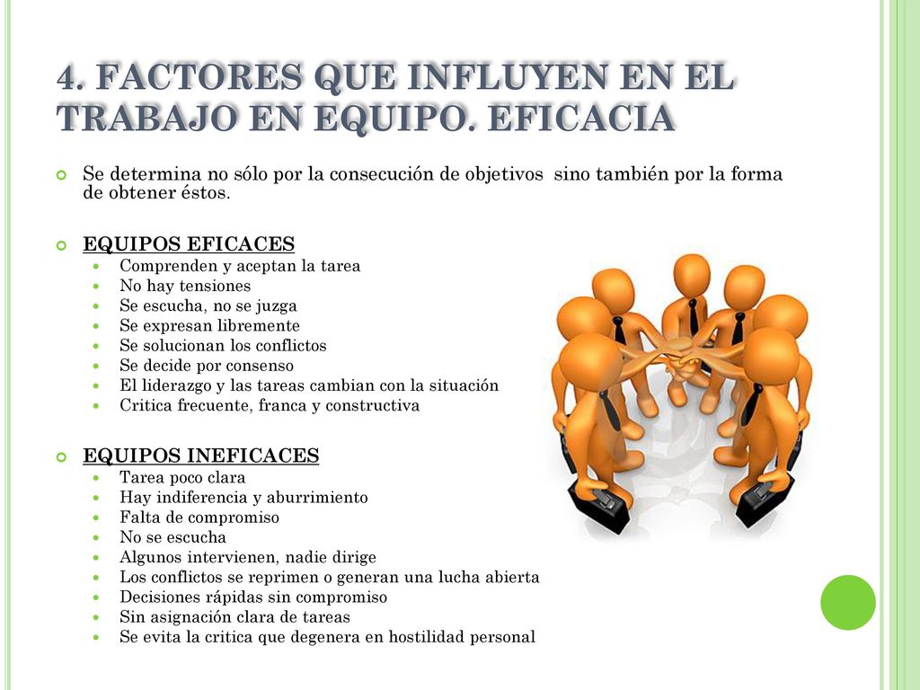 4. FACTORES QUE INFLUYEN EN EL TRABAJO EN EQUIPO. EFICACIA