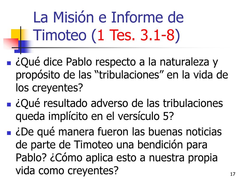 La Misión e Informe de Timoteo (1 Tes )