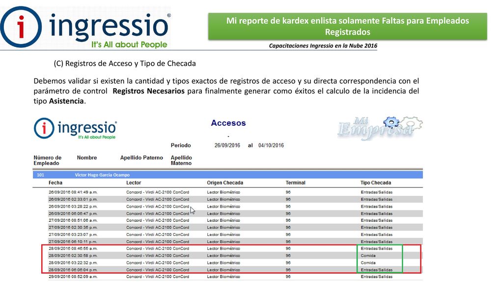 (C) Registros de Acceso y Tipo de Checada