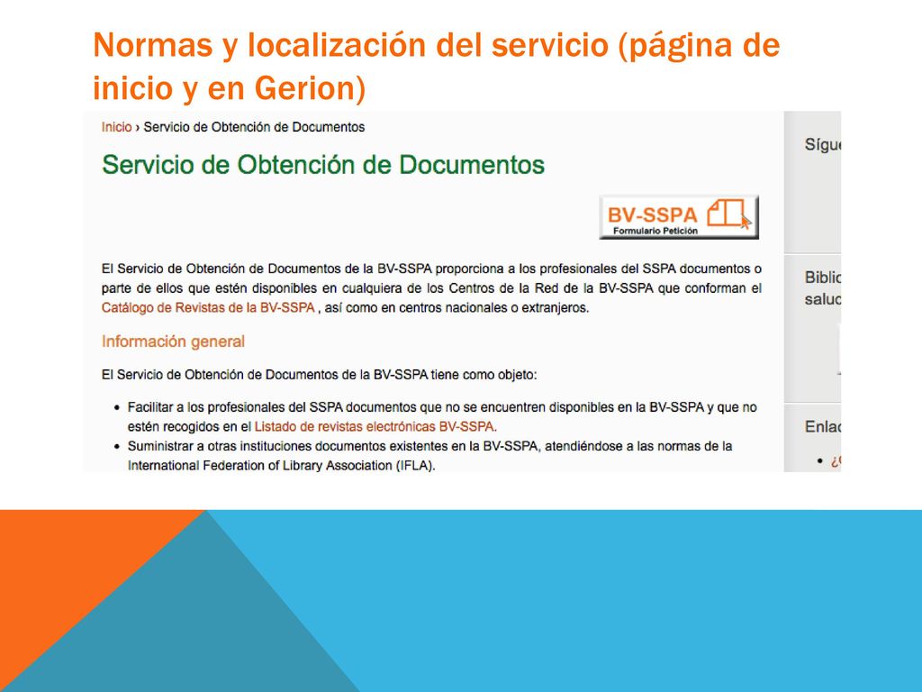 Normas y localización del servicio (página de inicio y en Gerion)
