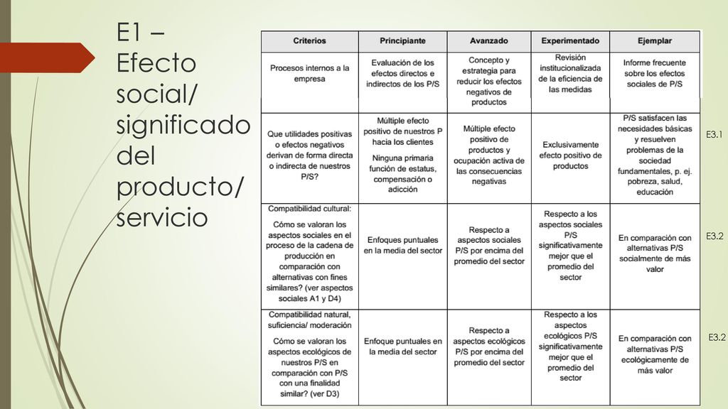 E1 – Efecto social/ significado del producto/ servicio