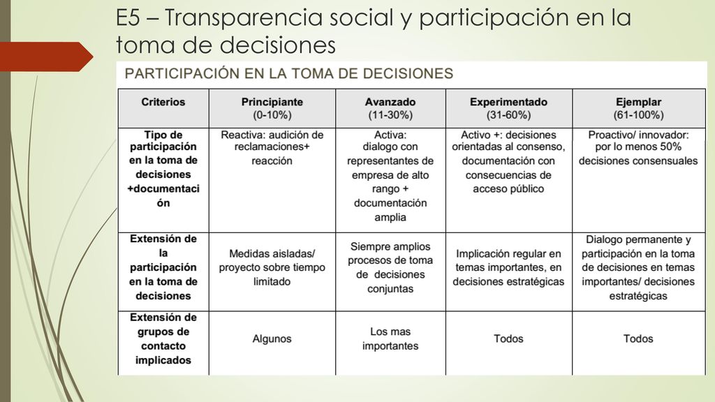 E5 – Transparencia social y participación en la toma de decisiones