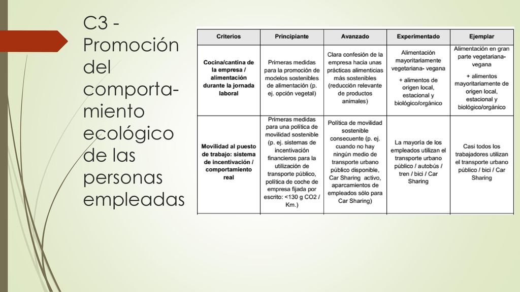 C3 - Promoción del comporta-miento ecológico de las personas empleadas