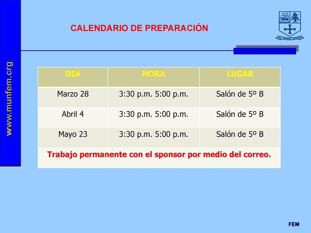 Trabajo permanente con el sponsor por medio del correo.